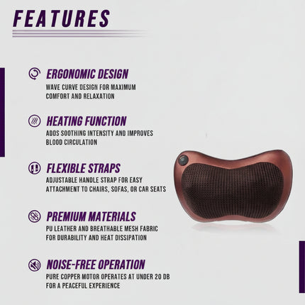 Back & Neck Massage Pillow with Heat – Shiatsu Infrared Therapy for Home, Office & Car