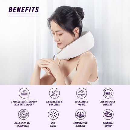 Multi-Purpose Neck Massage Pillow with Warmth – Memory Foam Shiatsu Support for Travel, Home & Office